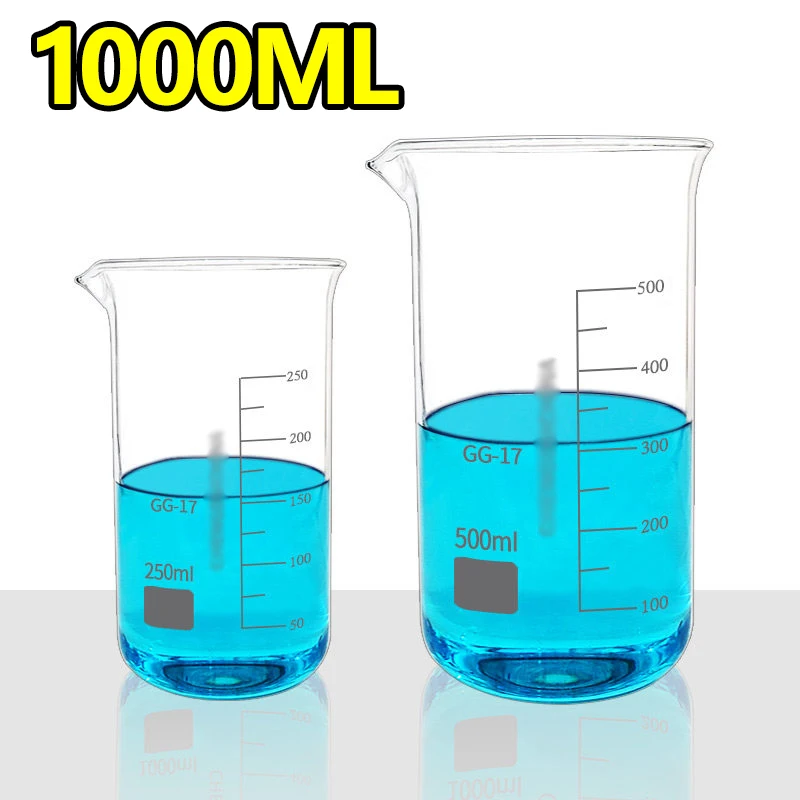 1 piece tall glass beaker 1000ml with scale, high borosilicate glass, high temperature resistant