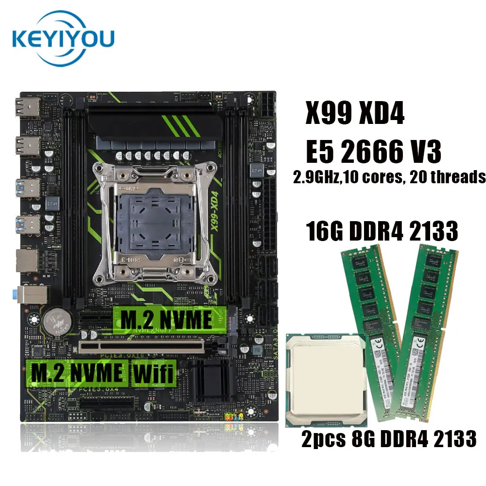 

KEYIYOU X99 XD4 Motherboard combo Kit with Xeon E5 2666 V3 2682 V4 2690 V4 E5 2690 V3 CPU And DDR4 ECC REG RAM