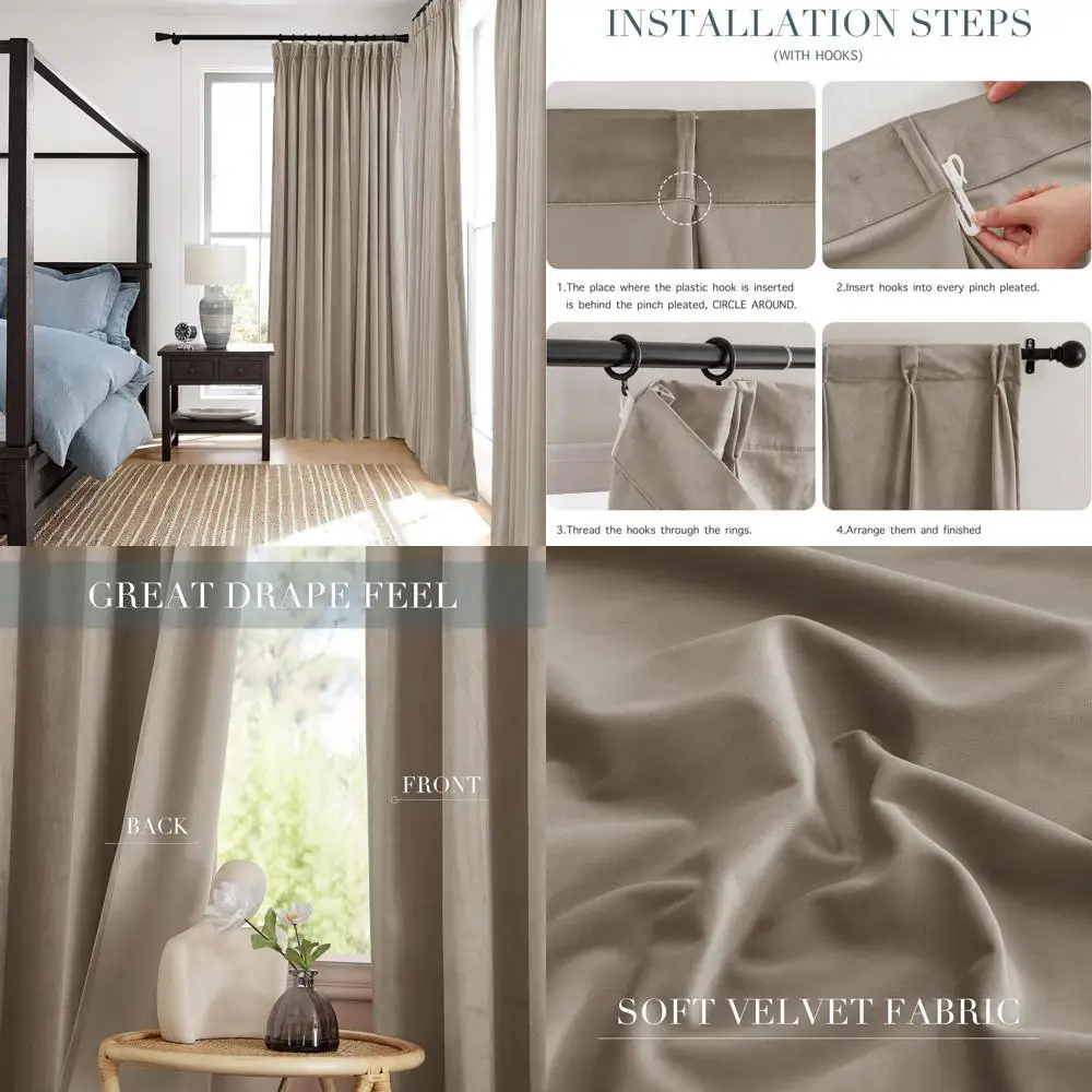 

Luxury Camel Beige Pinch Pleat Thermal Insulated Curtains, 2-Panel Set, 66x96 inches for Bedroom/Nursery