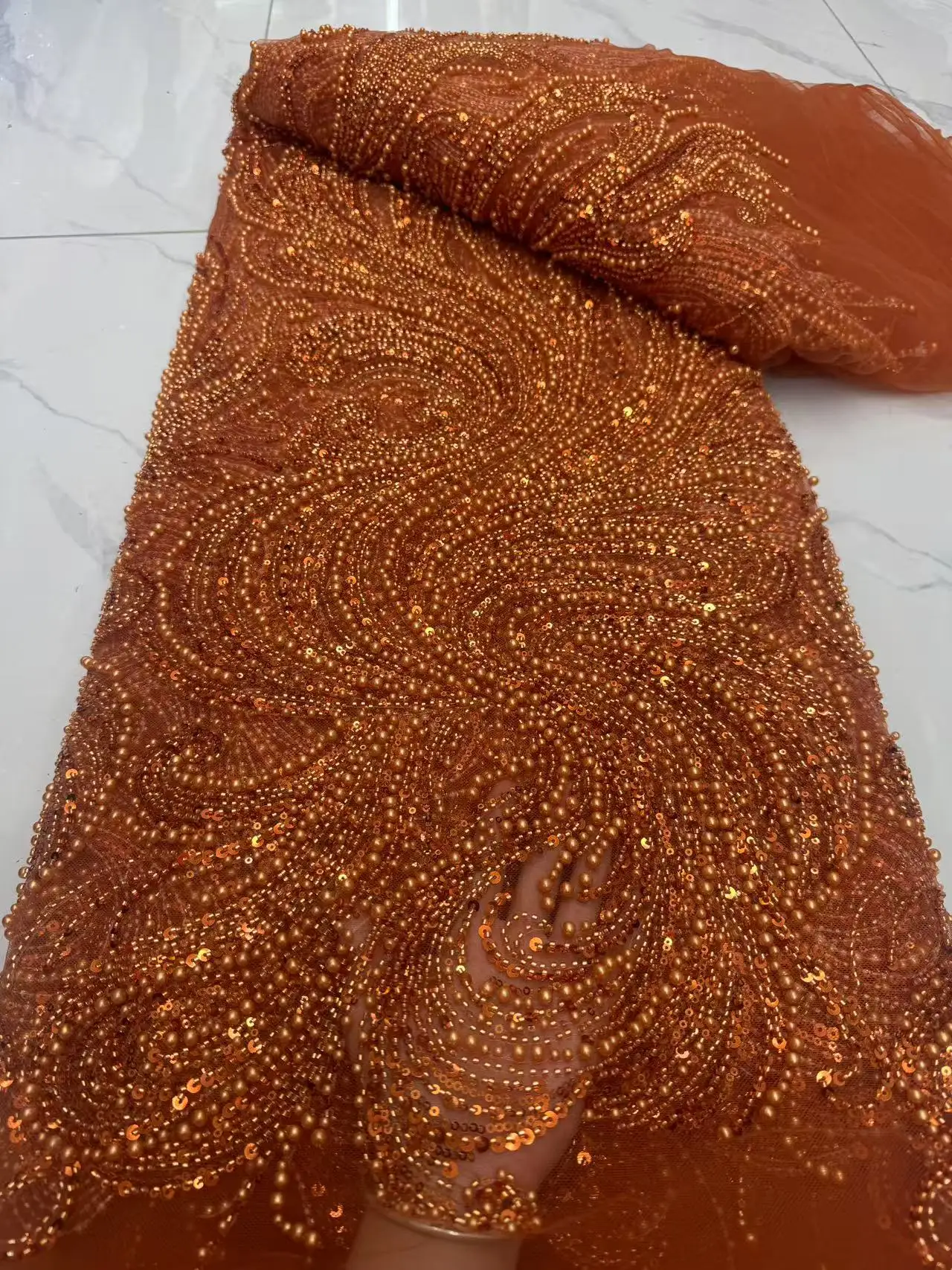 Afrykańska koronka z cekinami i koralikami, haftowana, dla pana młodego, nigeryjska, wysokiej jakości francuska koronka na suknię ślubną, 2025.