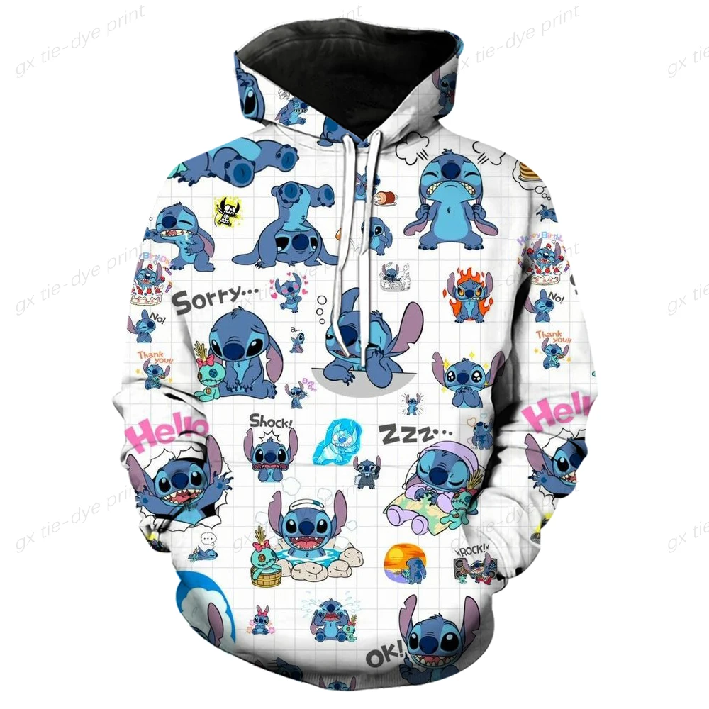

Новинка 2024, модные мужские толстовки в стиле аниме Disney Stitch, сезон весна-осень, детские толстовки с 3D принтом, женские толстовки в уличном стиле