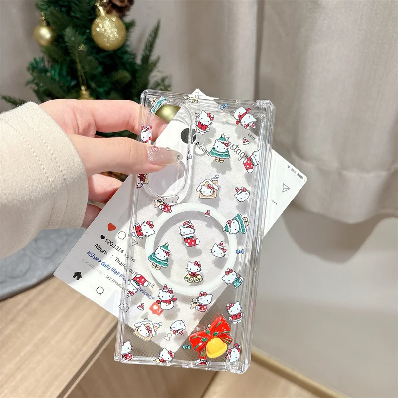 الكورية لطيف عيد الميلاد Hellokitty المغناطيسي قضية الهاتف لسامسونج غالاكسي Z أضعاف 7 6 5 غطاء مع سلسلة حامل لحالات Magsafe Ca