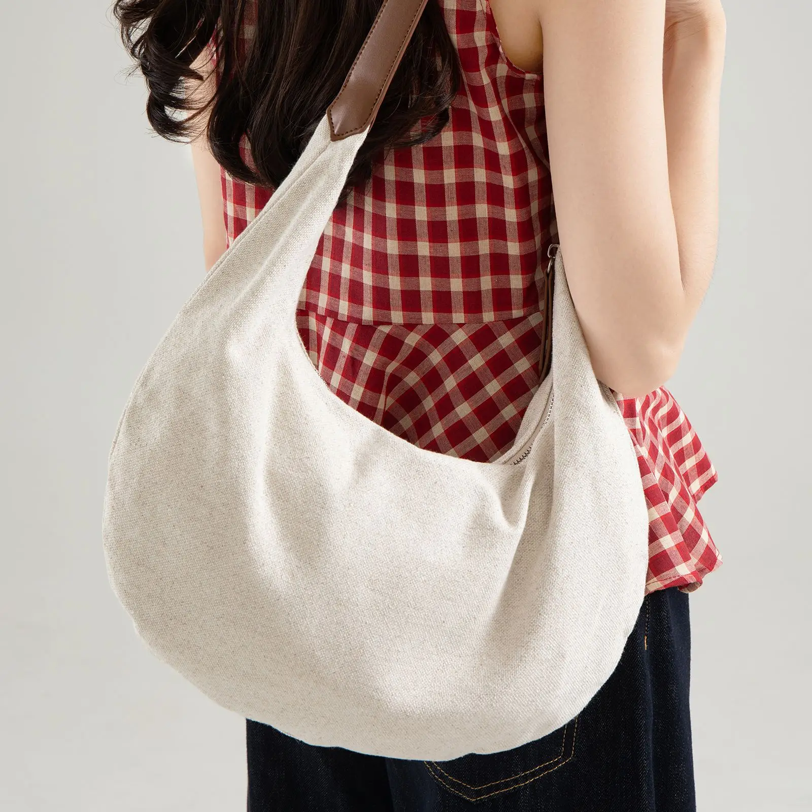 

Autumn Cotton Blend Shoulder Bags Large Capacity Casual Chic Purse Handbags Korean Style Female Hobo Bags For Travel Commuting