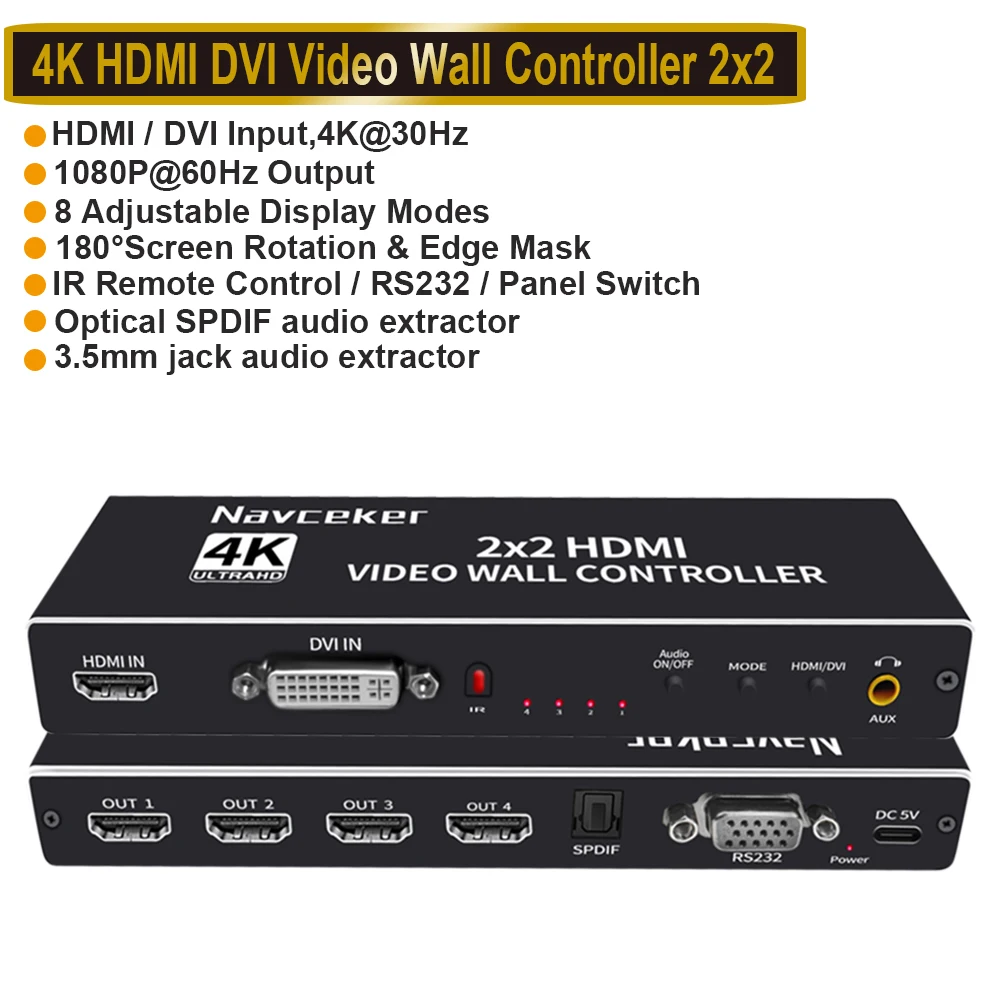 2x2 Video Wall Controller Processor 1x2 1x3 1x4 2x1 3x1 4x1 4K DVI