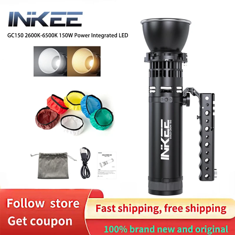 INKEE GC150 Integrated LED Video Light, 2600K-6500K Bi-Color 150W 9600mAh Waterproof Fill Light For Content Creator