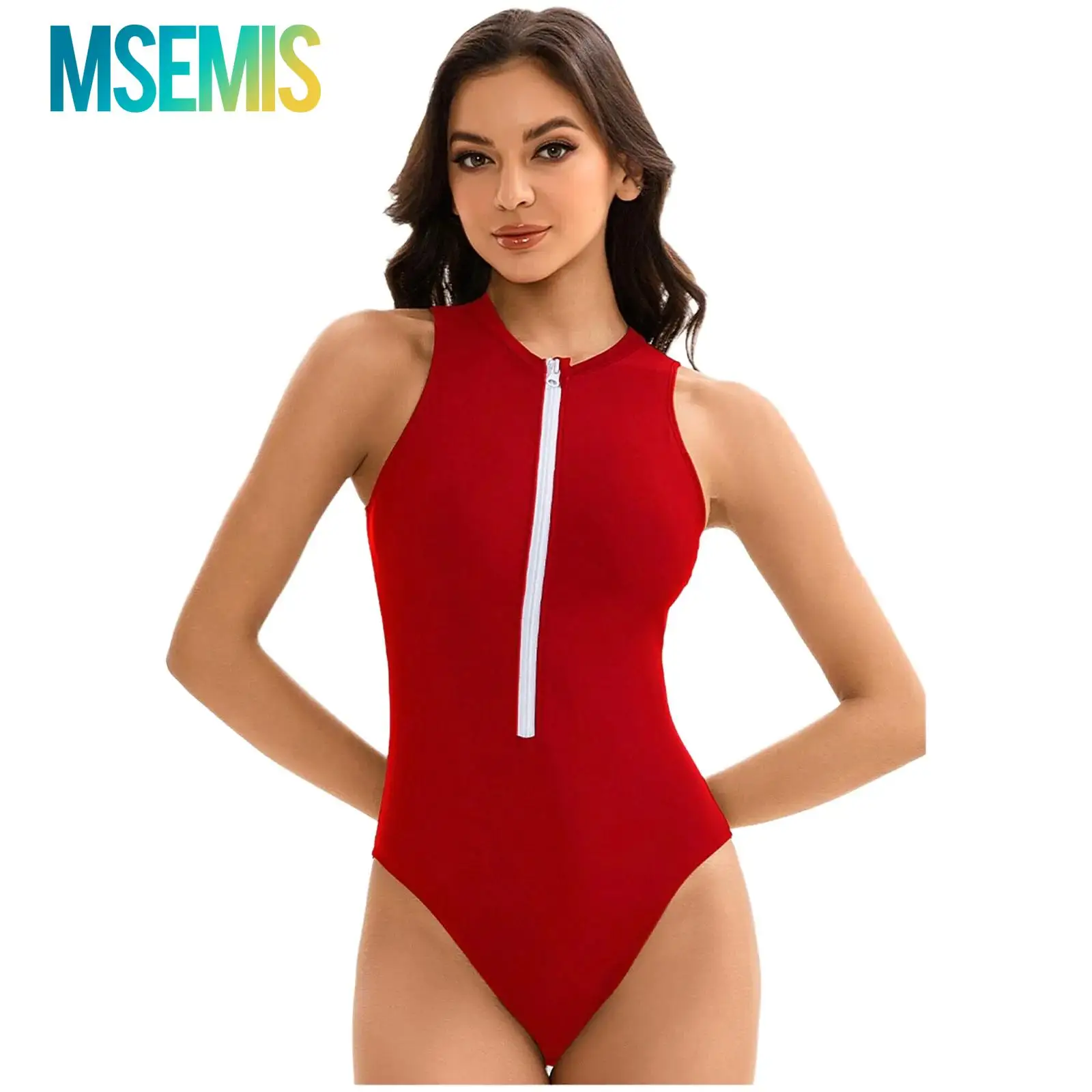 

Женский цельный спортивный гидрокостюм-купальник для плавания, однотонный, на молнии, для пляжа