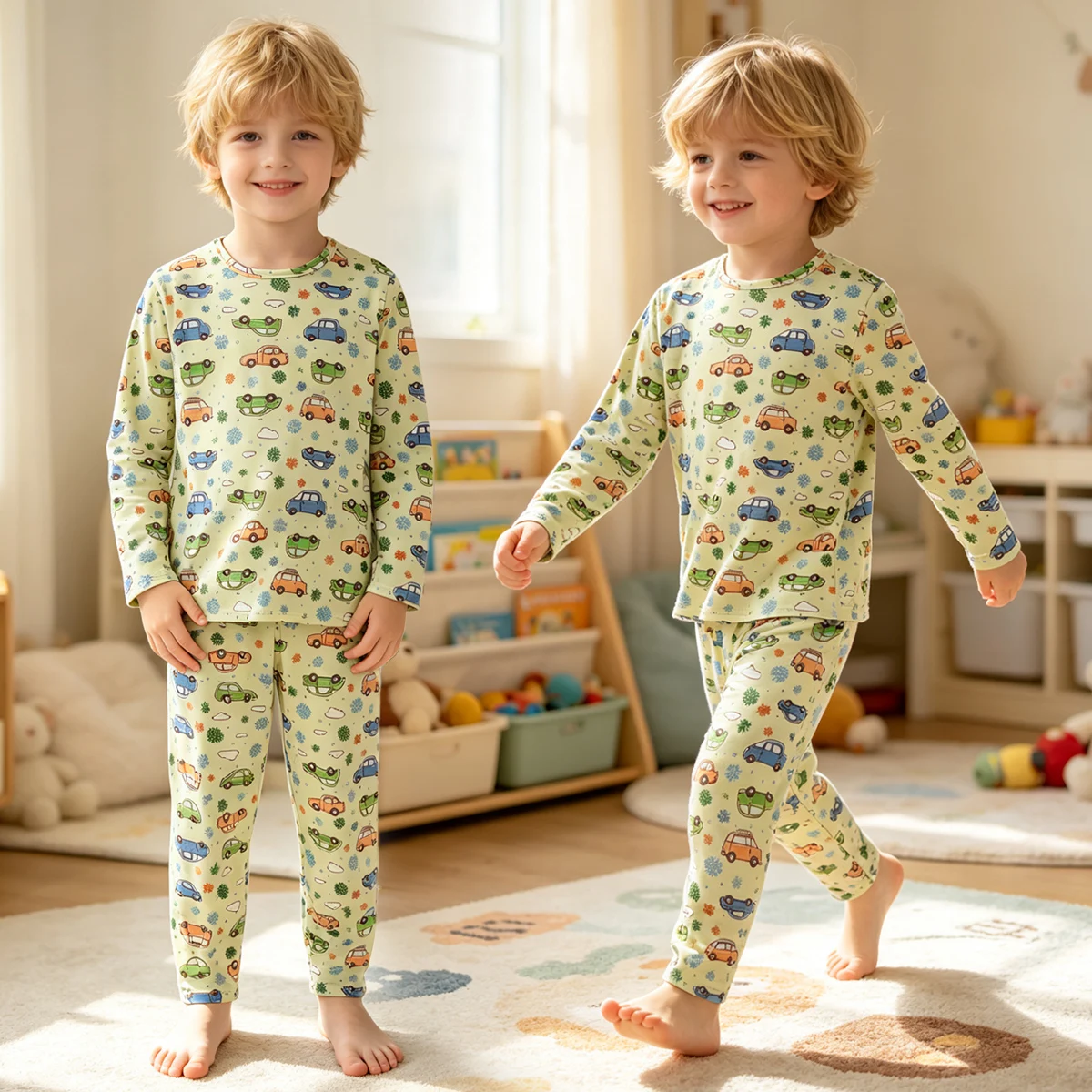 2-Pcs Autumn/Winter Children's Set Boys' Warm Cartoon Cute Multi-Color Pattern Casual Daily Home Comfortable And Fashionable