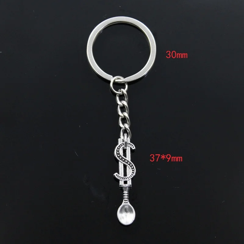 Fashion Keychain 37x9mm Money Dollar Spoon Silver Color Pendants DIY Men Jewelry Car Key Chain Ring Holder Souvenir For Gift