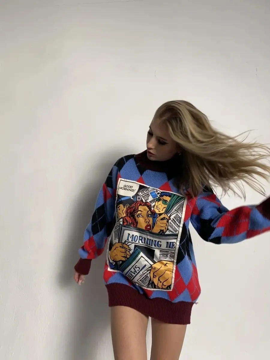 

2024 Autumn And Winter New Women's High Collar Pullover Sweater Female Korean Version Loose Diamond Patch Versatile Knitted Top