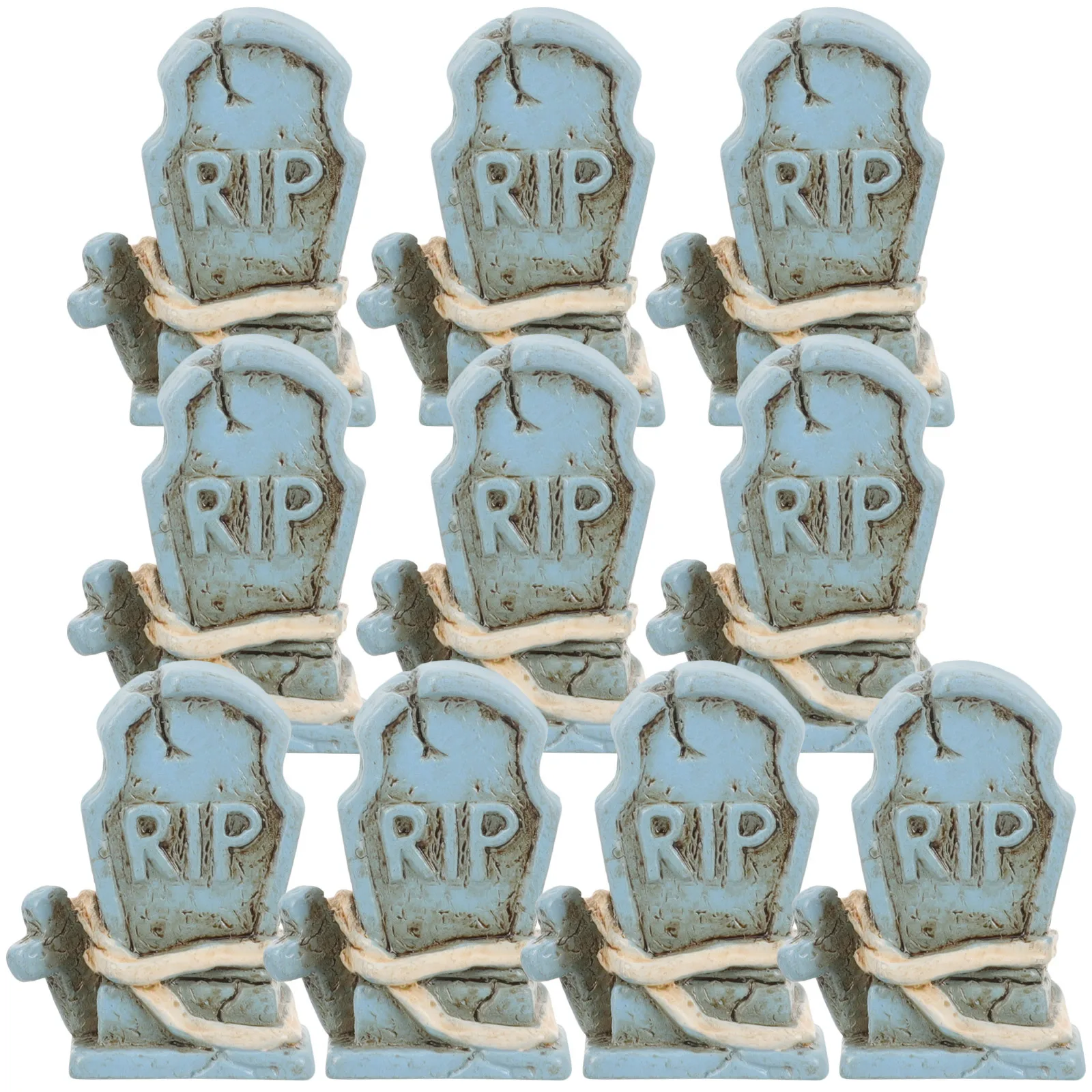 

10pcs Blue Tombstone Decorations Miniature Resin Graveyard Props Halloween Yard Adornments For Garden Cemetery Landscape