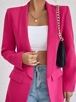 Elegante chaqueta informal de Color sólido, chaquetas de traje elegantes de negocios formales Vintage, prendas de vestir exteriores para mujer, abrigos ajustados de punto abierto de manga larga