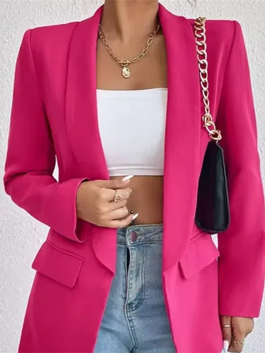 Elegante chaqueta informal de Color sólido, chaquetas de traje elegantes de negocios formales Vintage, prendas de vestir exteriores para mujer, abrigos ajustados de punto abierto de manga larga