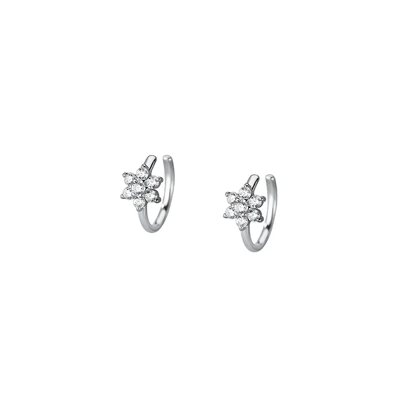 925 Sterling Silver Zircon Flower Ear Cuffs for Women Korean Sweet  Simple All-match Earrings Without Piercing