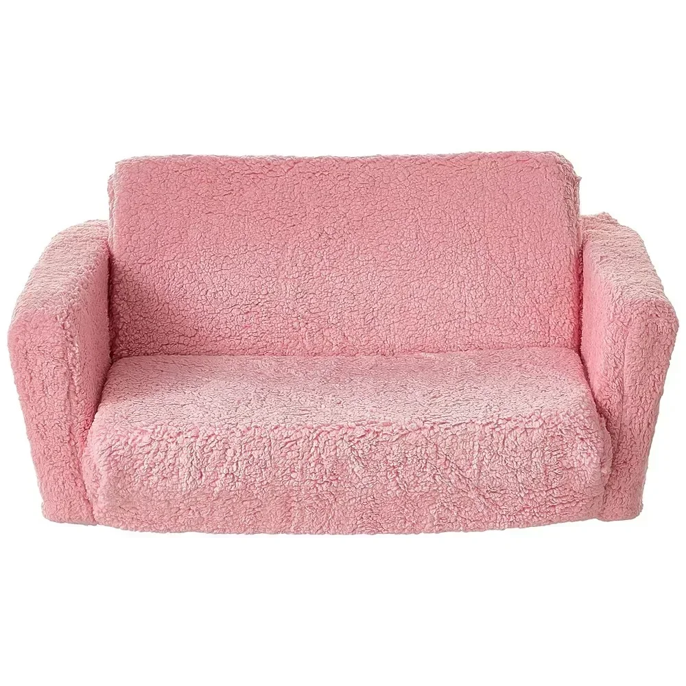 Cozee Flip-Out Sherpa 2-in-1 Convertible Sofa to Lounger for Kids, Pink