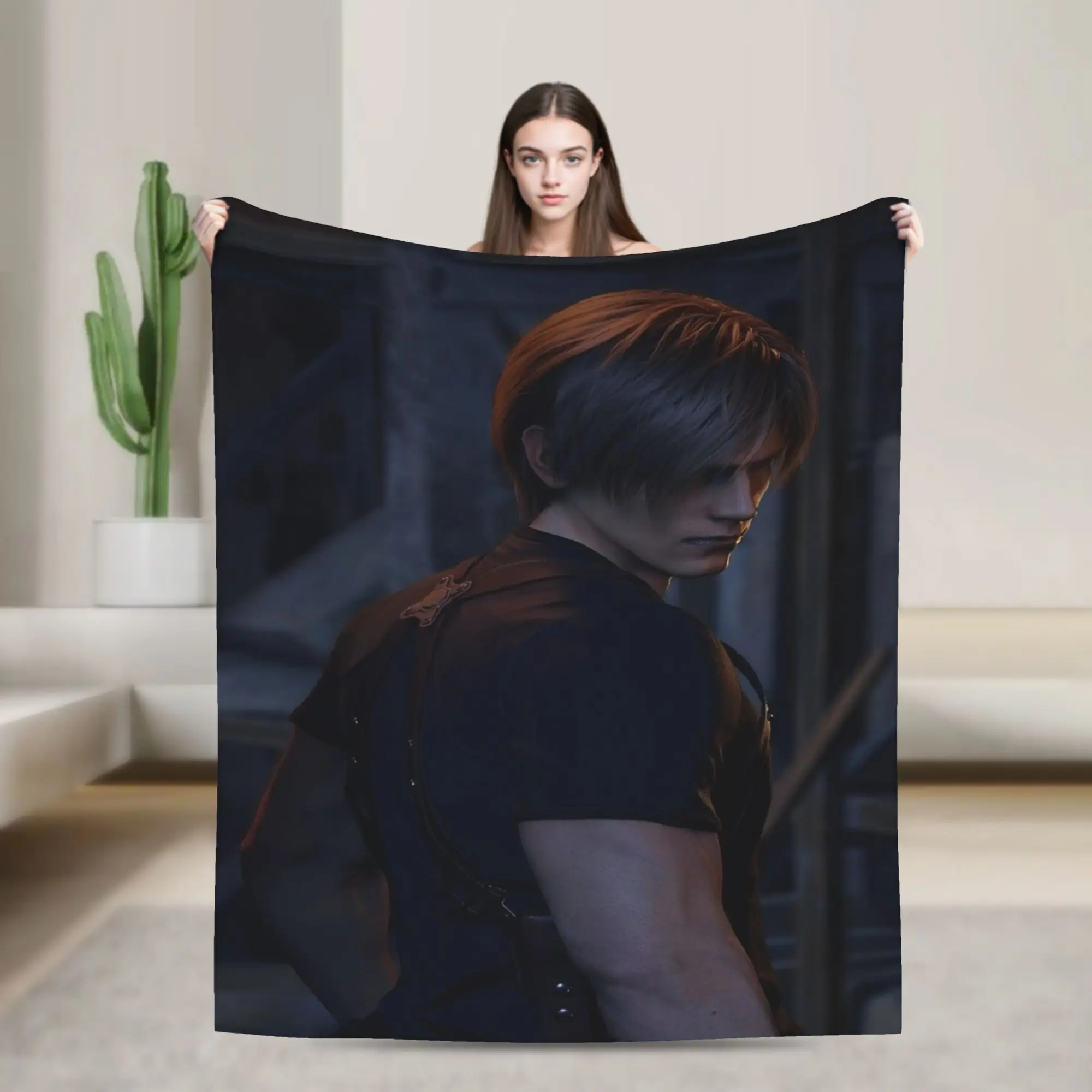 Leon Kennedy Blankets Resident Video Game Eviled Flannel Vintage Soft Throw Blanket for Home Spring/Autumn