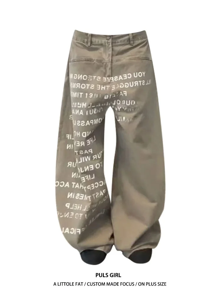 

Американские ретро-джинсы большого размера с эффектом потертости и буквенным принтом, женские свободные повседневные широкие брюки с высокой талией