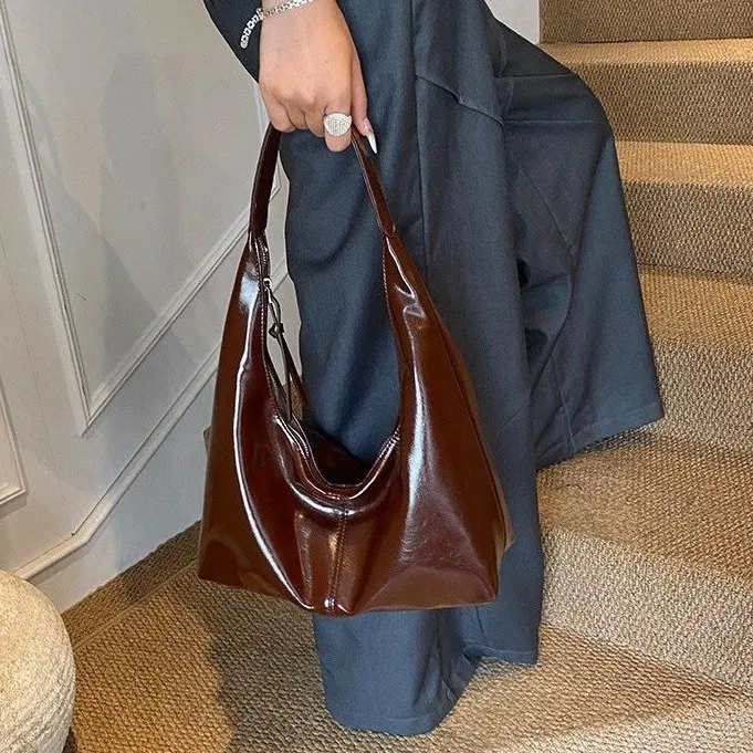 حقيبة كتف جلدية كلاسيكية للنساء 2024 حقيبة يد ريترو جديدة للعمل المكتبي، حقيبة حمل ذات سعة كبيرة مع حزام قابل للتعديل #4