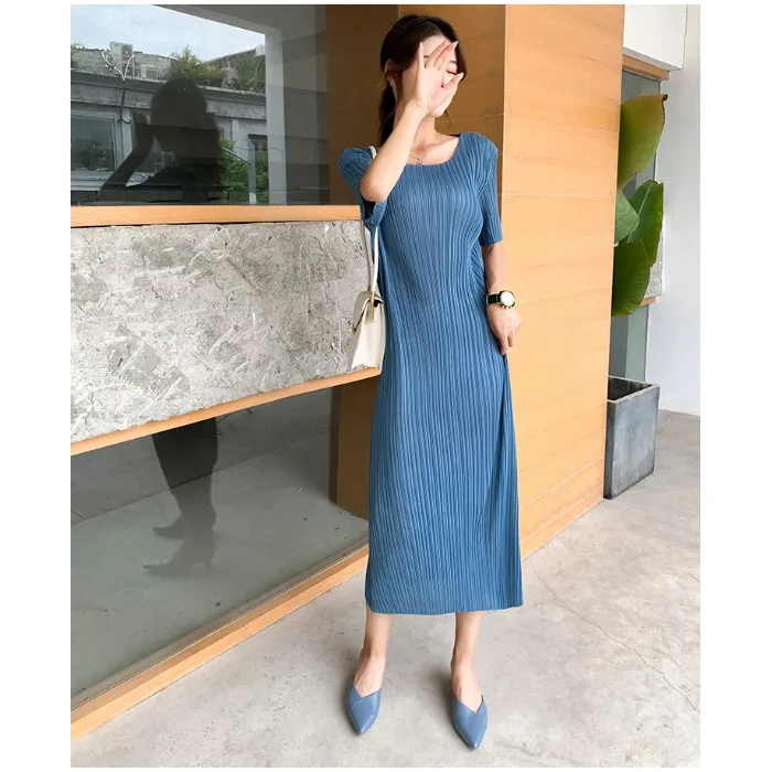 Ele couleur Pure plissée Dr été nouveau rond Ne ample grande taille minceur Tube droit jupe taille haute a-ligne Dr