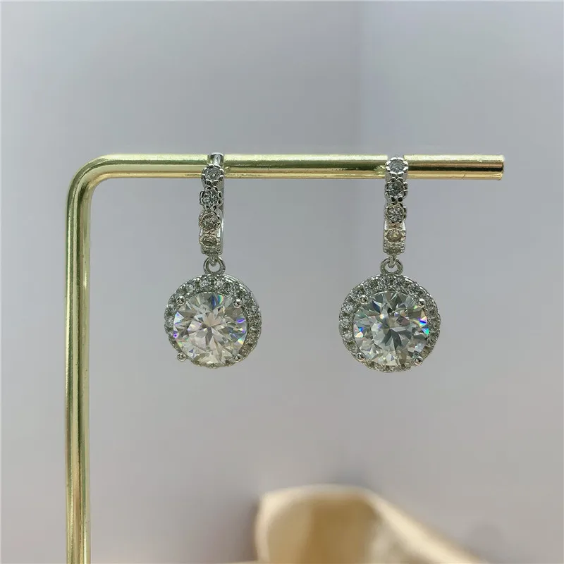 Sterling Silvers925Moissanite Classic round Bag Earrings Cross-Border European and American Exaggerated Ear Hook6Carat Ear Clip