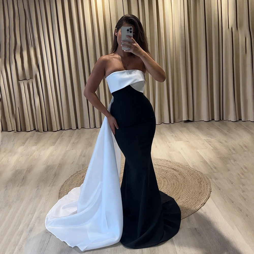 

Msikoods Elegant Evening Dress 2025 Arabic Mermaid Party Dress With Draped Train Strapless Customized Birthday Prom Dress Women