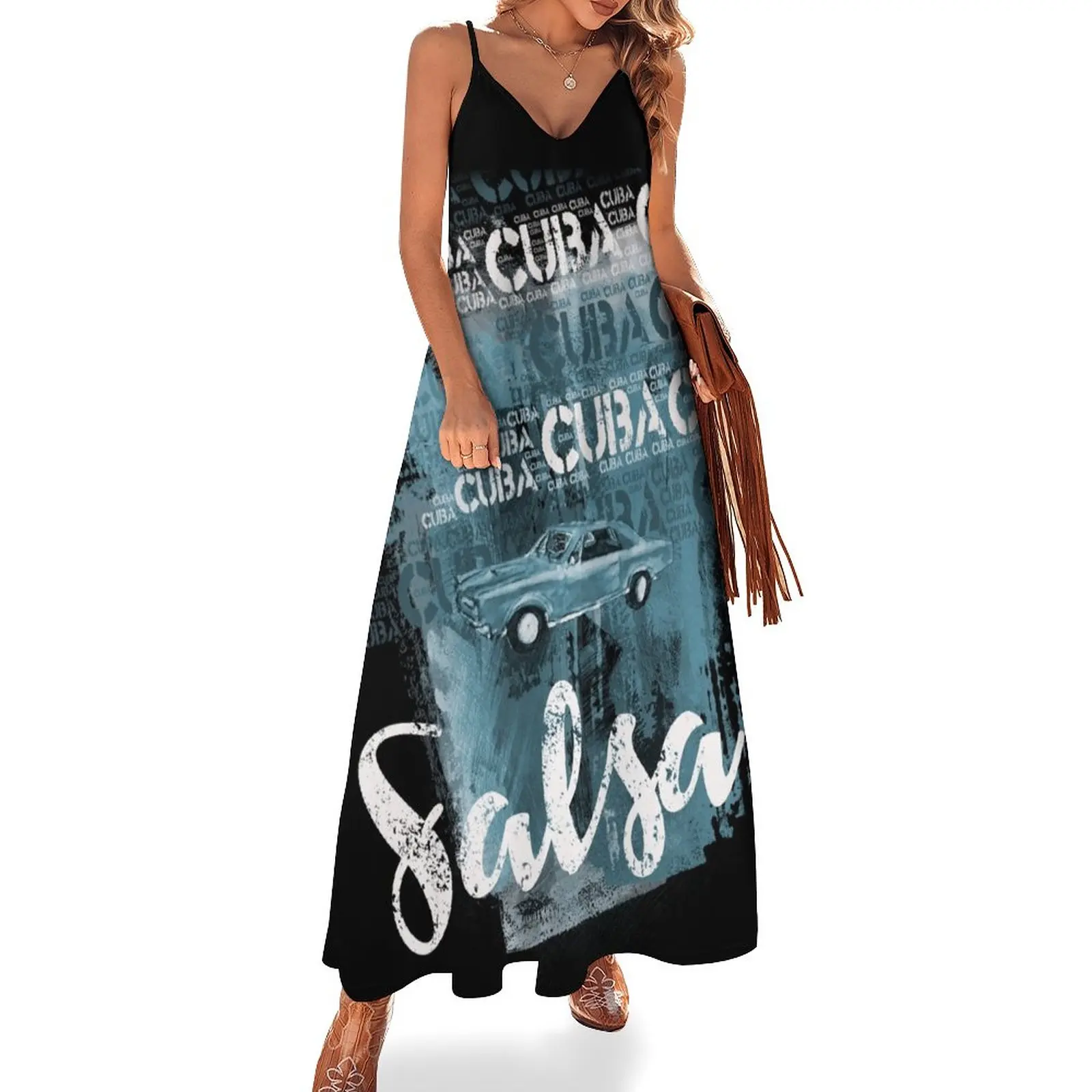 

Cuba Salsa Havana classic car Sleeveless Dress women's clothing summer 2024 novelties ladies dresses for special occasion