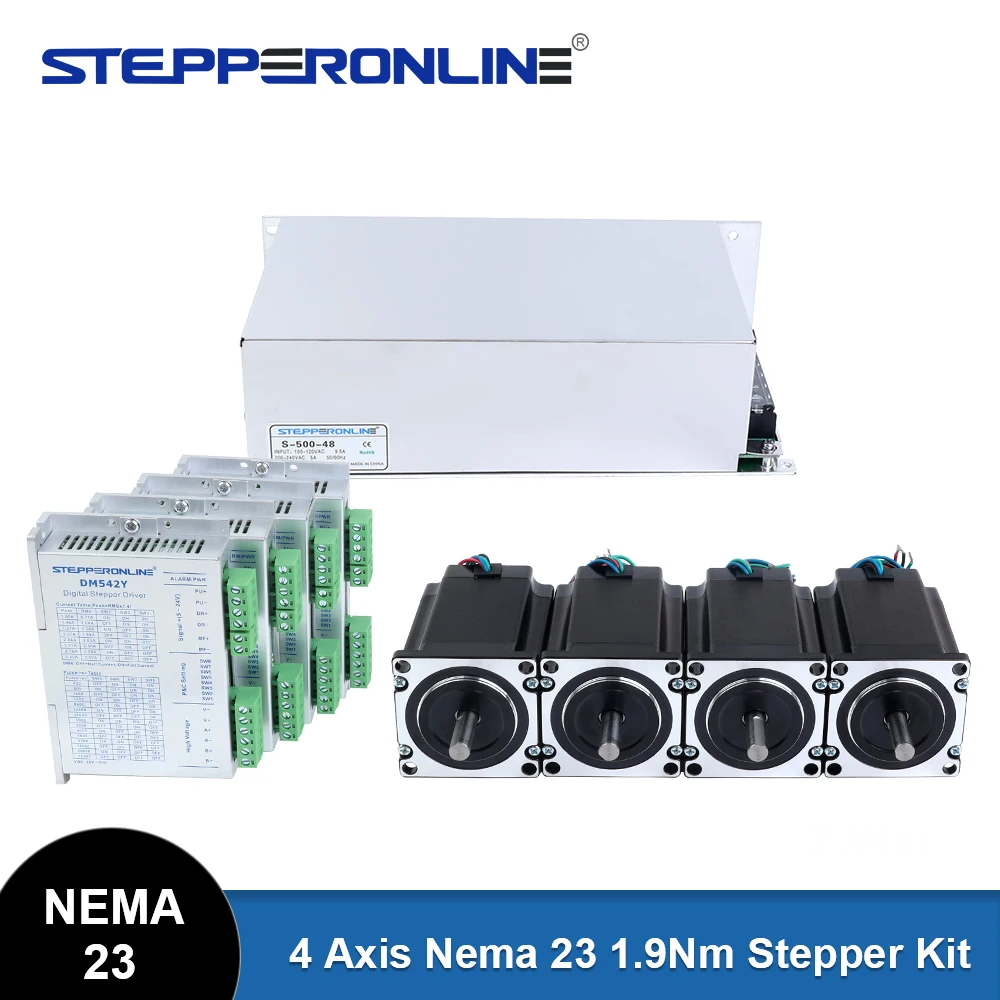 STEPPERONLINE 4 Axis Nema 23 1.9Nm Stepper Motor 2.8A 57x76.5mm & Stepper Driver DM542Y & 48V Power Supply CNC Kit