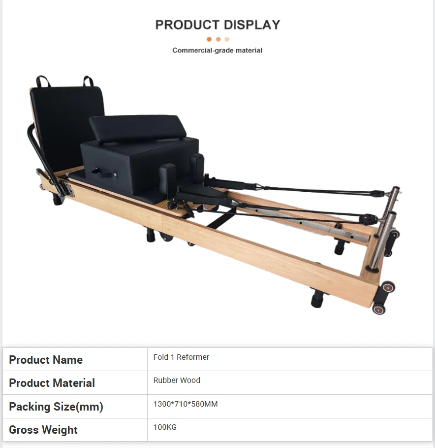 Multifunctional Foldable Black Oak Pilates Reformer, Durable & Eco-Friendly for Home Gym