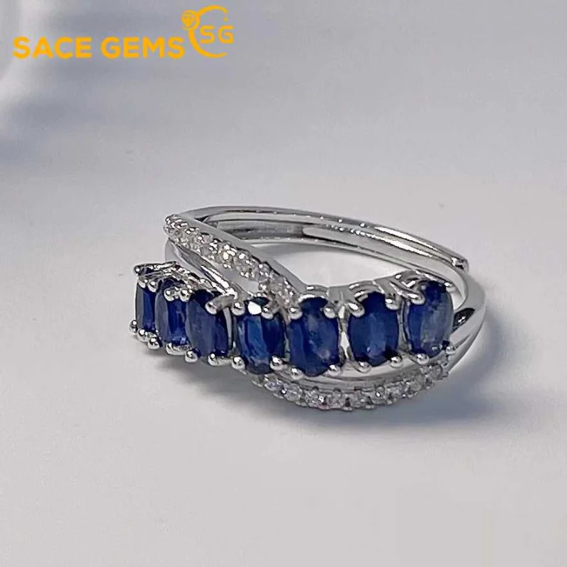 

SACE GEMS New Arrival Trend 925 Sterling Silver Resizable Sapphire Rings for Women Engagement Cocktail Party Fine Jewelry Gift