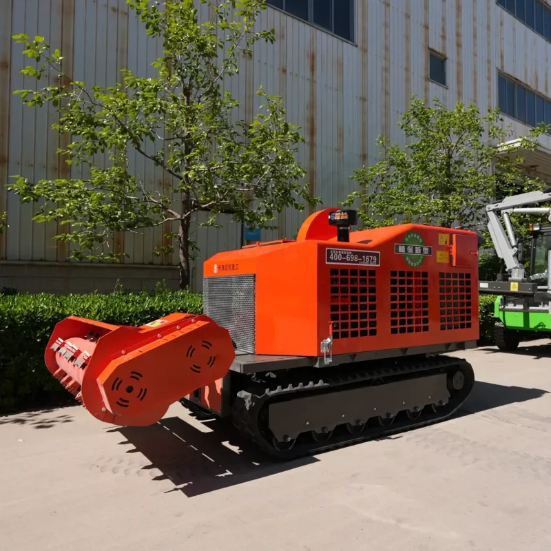 Remote-controlled Tracked Lawnmower with a Cutting Width of 1 Meter Clearing Shrubs on the Hillside