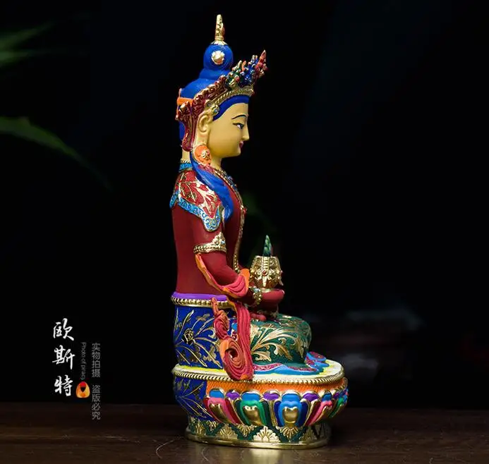 high grade colored draw Buddha statue -bless family Safety Health luck efficacious Talisman Tibet Amitayus Painted Buddha statue