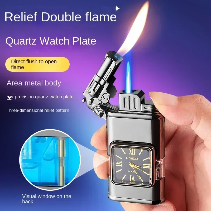 NEW Embossed Three-dimensional Pattern Double Fire Inflatable Lighter Multifunction with Dial Visual Gas Chamber Direct Lighter