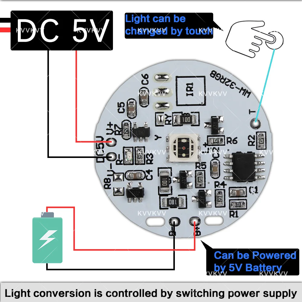 لوحة إضاءة دائرية LED ملونة RGB مقاس 38 مم مصدر ضوء منخفض الجهد تيار مستمر 5 فولت متوافق مع الشحن/مفتاح اللمس للتحكم عن بعد محيط DIY
