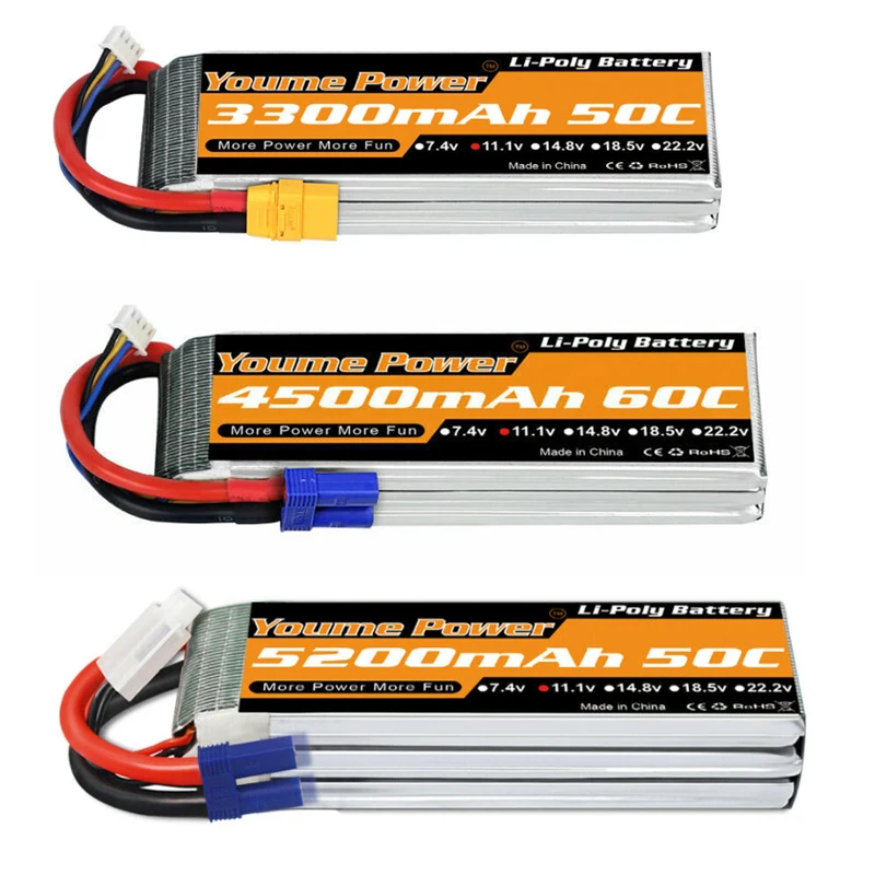 1 Pezzo YOUME POWER Batteria Lipo 2S 3S 4S 6S 3300mAh 4500mAh 5200mAh 50C 60C per Aeroplani RC, Elicotteri, Auto e Barche