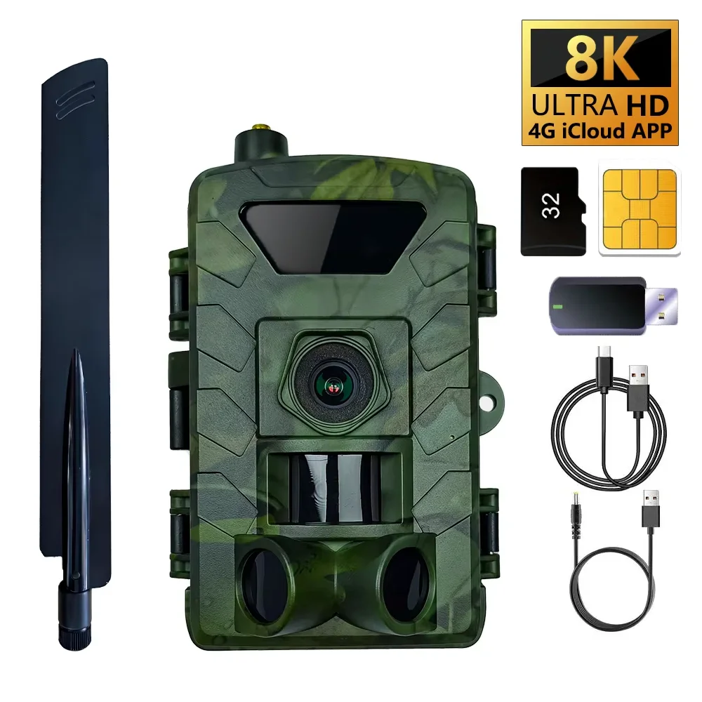 4G Hunting camera 8K day and night use wild trail camera with cloud, photo and video viewed on Apps Camping Wildlife Monitoring