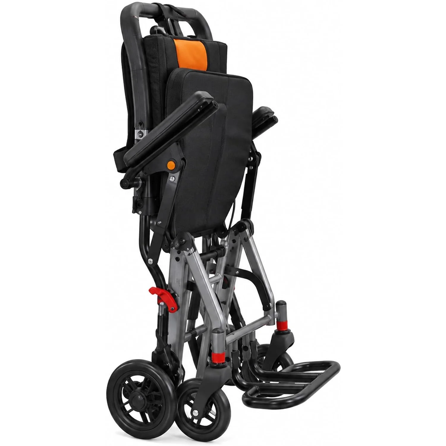 Lightweight Folding Transport Wheelchair for Adults 25 LB Aircraft Grade Aluminum Frame Wide Seat Flip Back Padded Armrests Swing Away Detachable Footrests Portable Travel Mobility Chair Gray Orange - view 5
