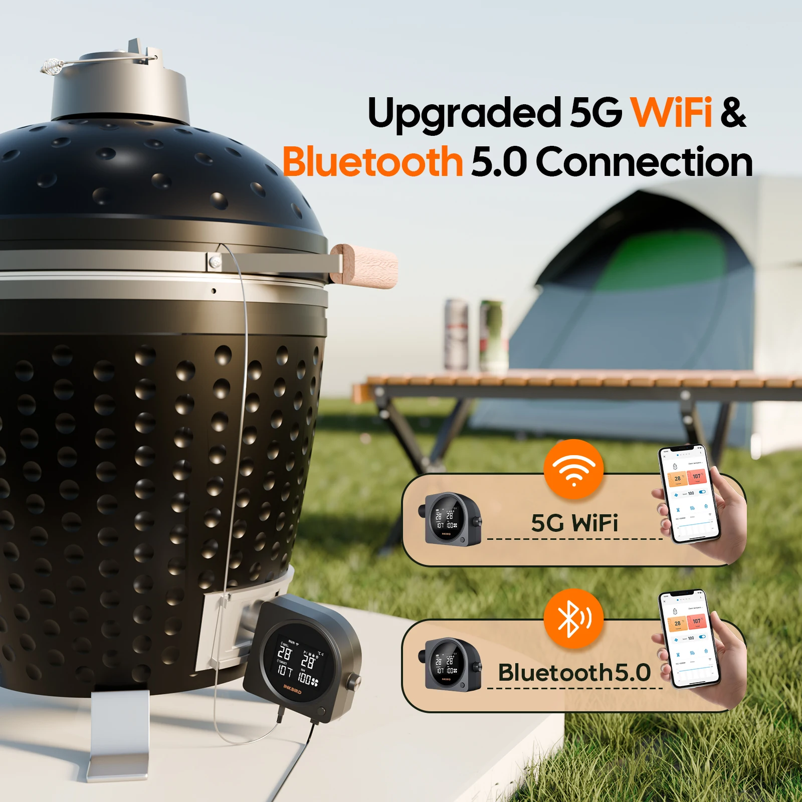 INKBIRD ISC-028BW وحدة تحكم في درجة حرارة الشواية اللاسلكية مع 5 مجسات، ومروحة مدخنة أوتوماتيكية، وأجهزة إنذار لدرجة الحرارة العالية والمنخفضة