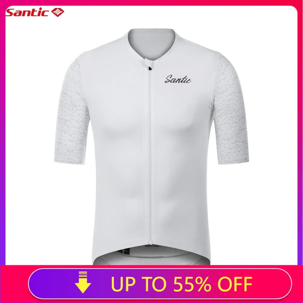 Santic Men's Cycling Jerseys Reflective Lightweight Cycling Short Sleeve Top Anti-Shrink Quick Dry Cycling Jerseys TM24C02239W