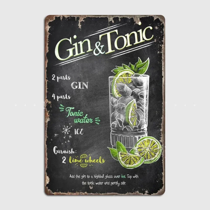 Gin and Tonic Metal Sign Club Bar Plates Wall Mural Design Tin Sign Poster custom-made