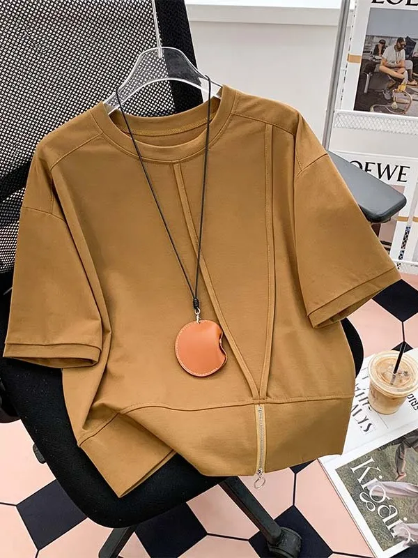 

Summer New Style Mature Korean Design Short Sleeve T-Shirt plus Size Fashionable Slimming Versatile City Commute Breathable