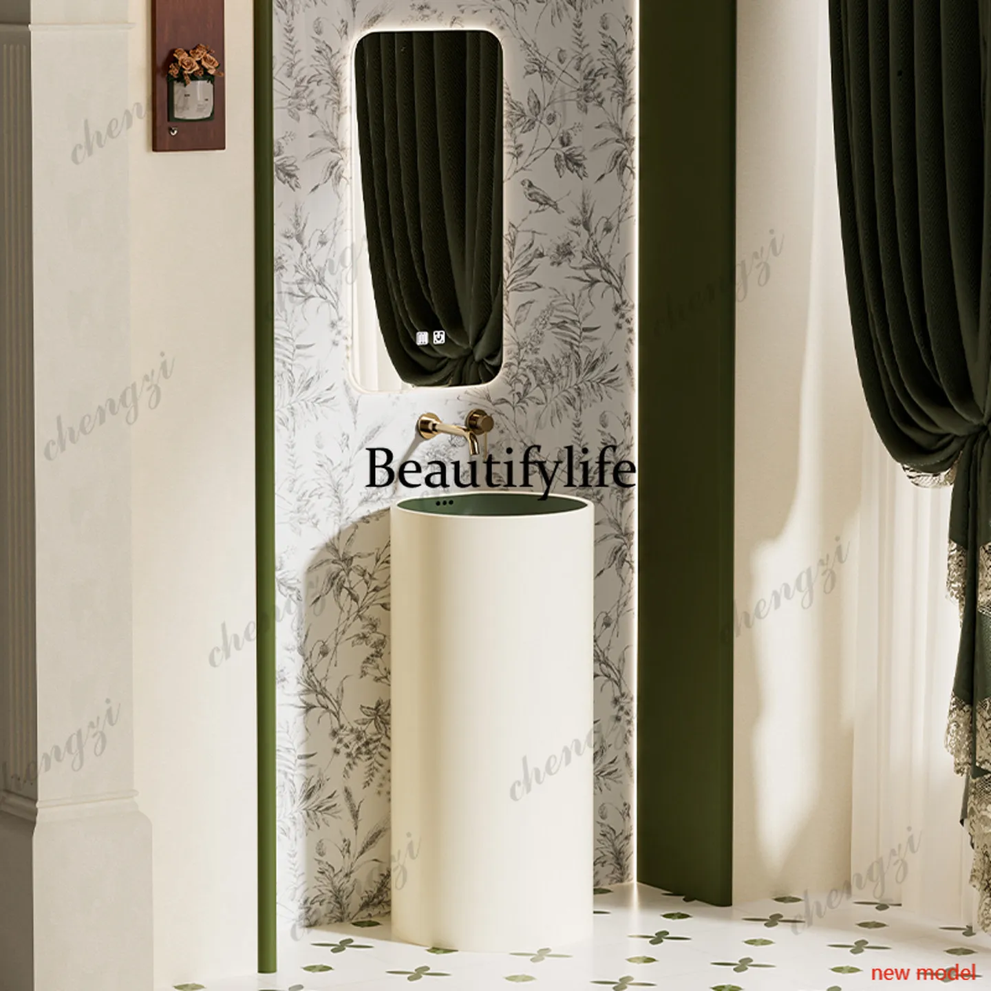 Retro wash basin French column basin without faucet hole column type, household advanced floor-to-ceiling wash basin