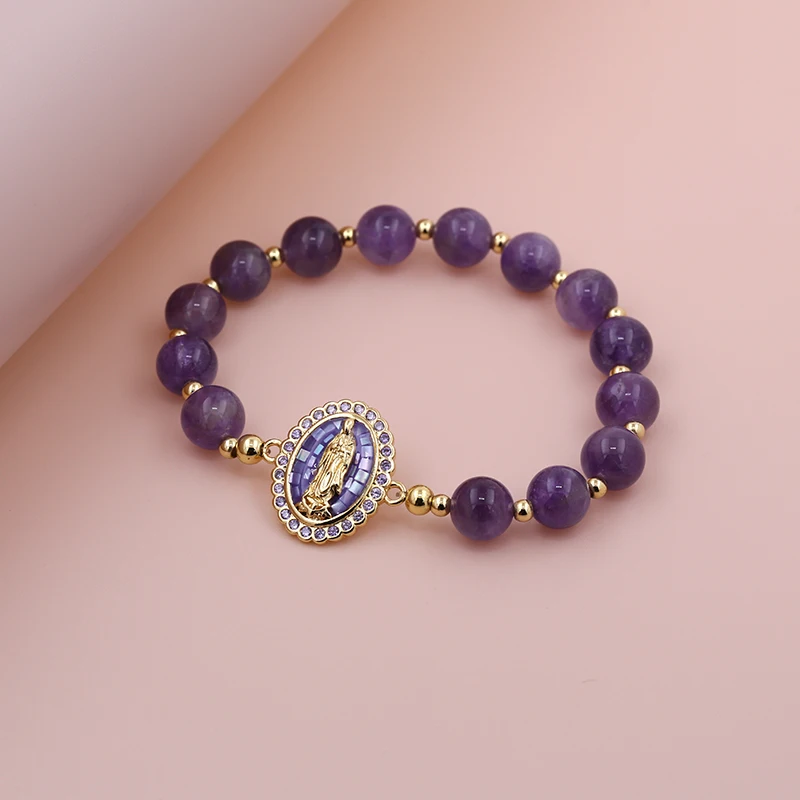 Oval Purple Shell Zircon Virgin Jewelry with Amethyst Copper Beads Handmade Beads Bracelet Women's Fashion Charm Jewelry