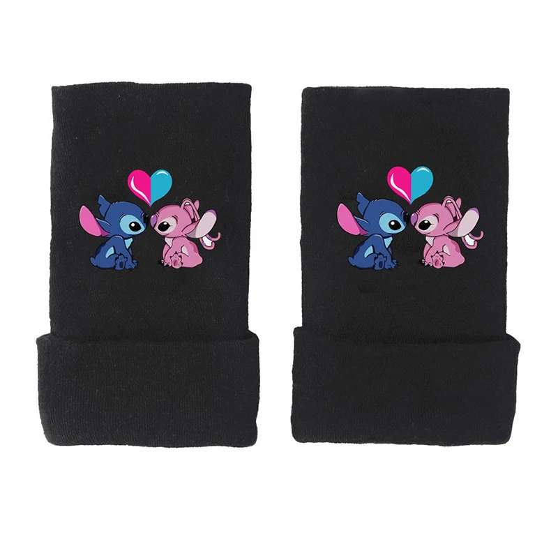 Disney Lilo and Stitch Cotton Gloves Cartoon Anime Figure Mittens Knitted Printing Fingerless Glove Winter Warm Students Writing