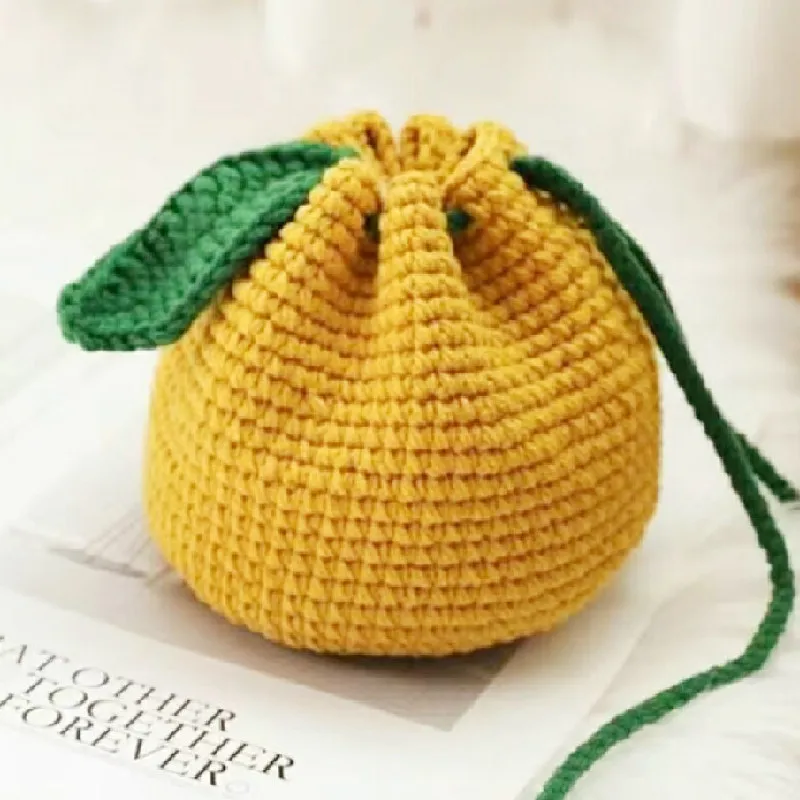 2pcs/Handmade crochet cute orange bag, mobile phone bag, fruit bag, zero wallet, card bag, key bag, crossbody bag, shoulder bag,