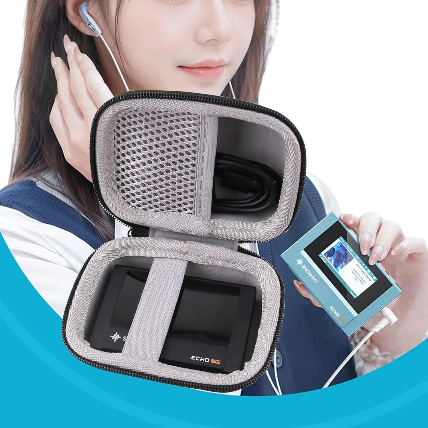 Fotografia 3: Estojo Rígido de EVA para Reprodutor de Música MECHEN D53 MP3, Bolsa de Armazenamento de Viagem à Prova de Choque de 2.4 polegadas
