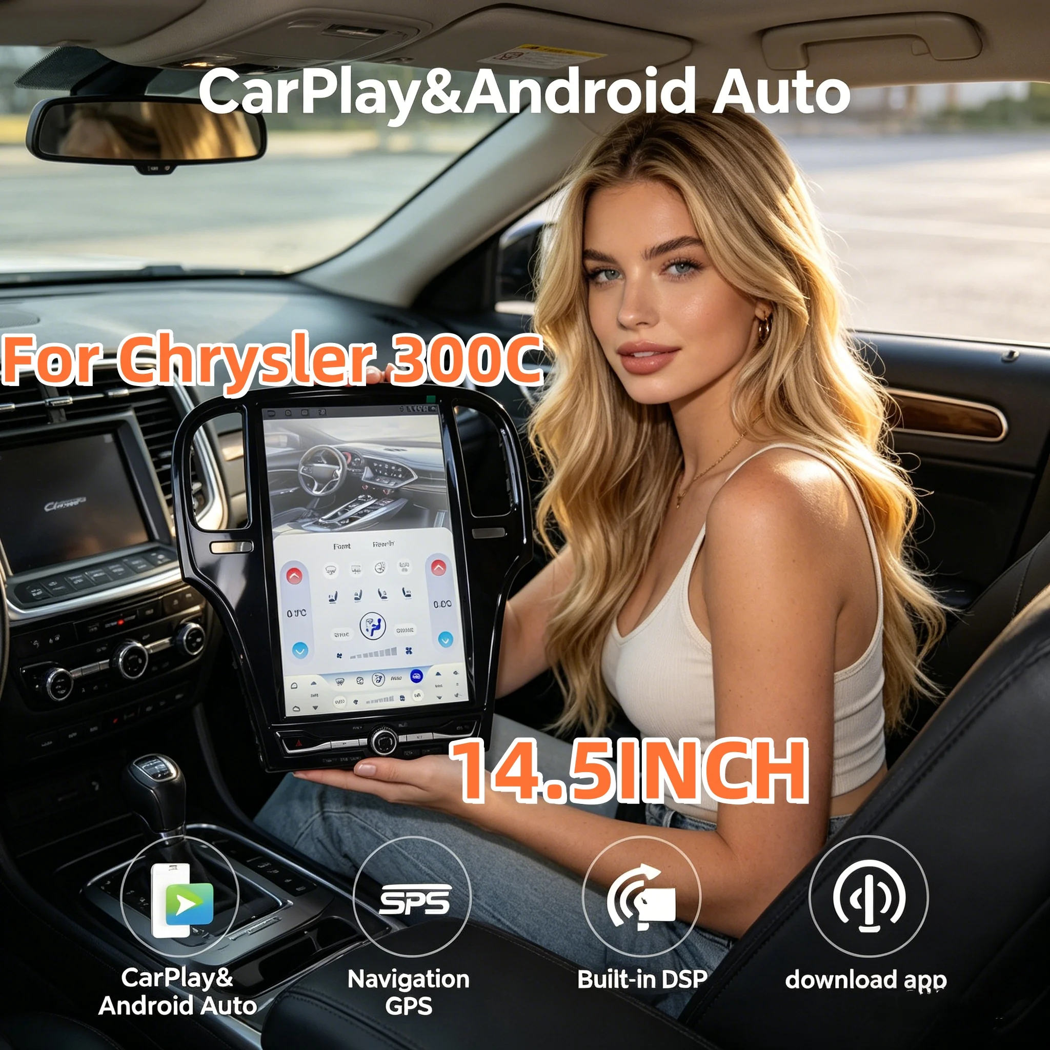 14.5inch Car Radio Android For Chrysler 300C 300 300S 2011-2023 Multimedia Video Player with Physical Knob button Built-in 360