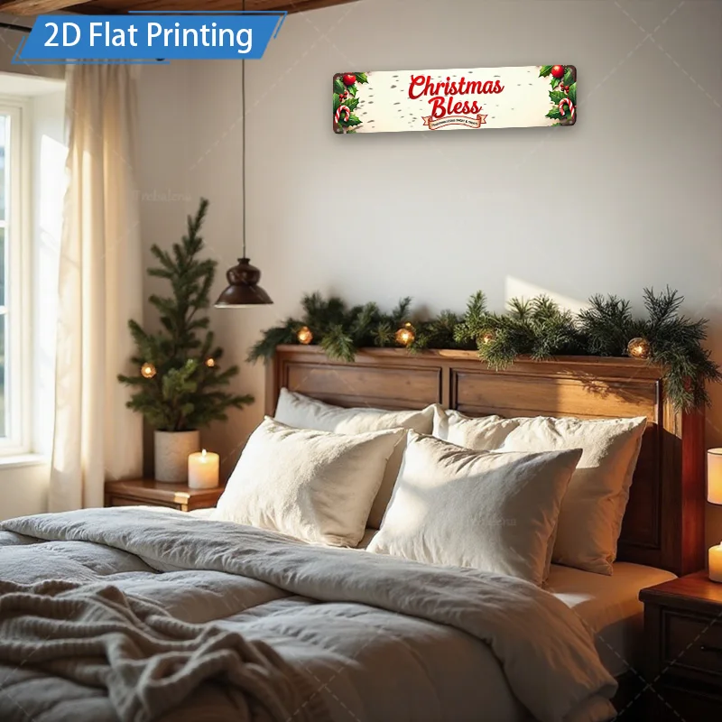 [2D FLAT] 1pc Metal Sign, 8×12inch Christmas Bless Metal Sign 2D Flat Print Decor
