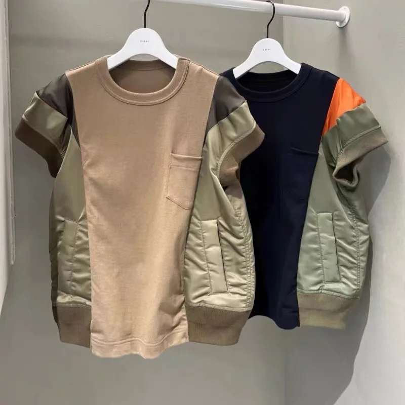 2025 Summer Casual Color Block T Shirt Loose Splicing Short Sleeve Slim Fit Top y2k