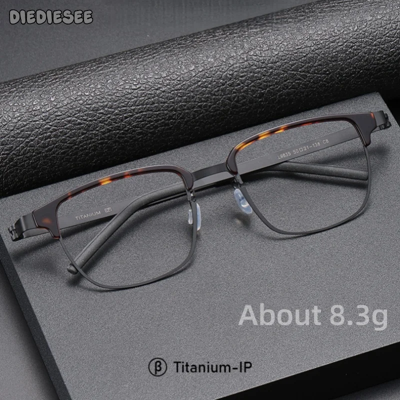 

DIEDIESEE Ultra Light Retro Anti Blue Light Plate Titanium Frame Large Face Men Can Be Equipped With Myopia Glasses Frame L9835