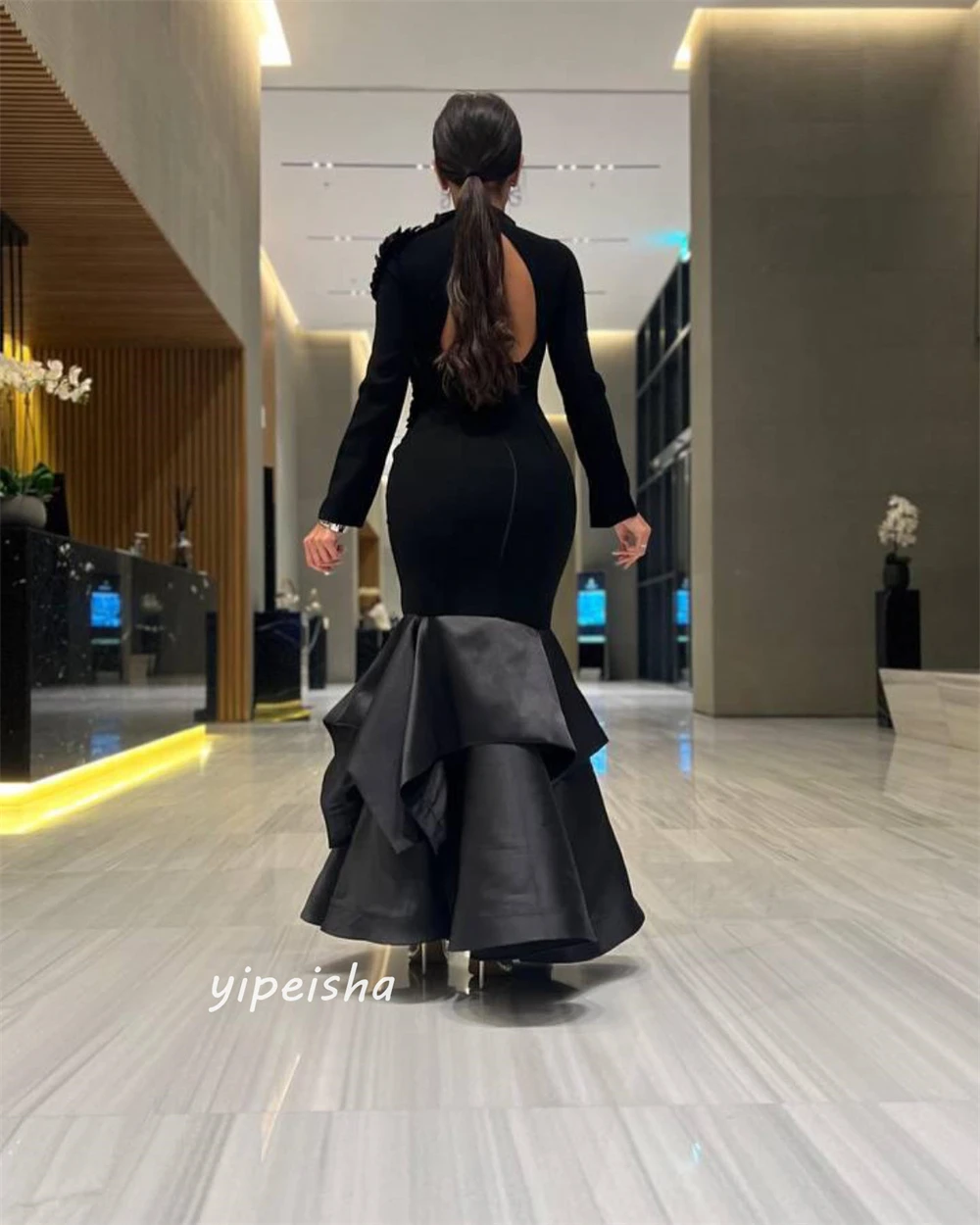 Customized s Beading Draped Tiered Valentine\'s Day Mermaid High Collar Bespoke Occasion Gown Midi Dresses