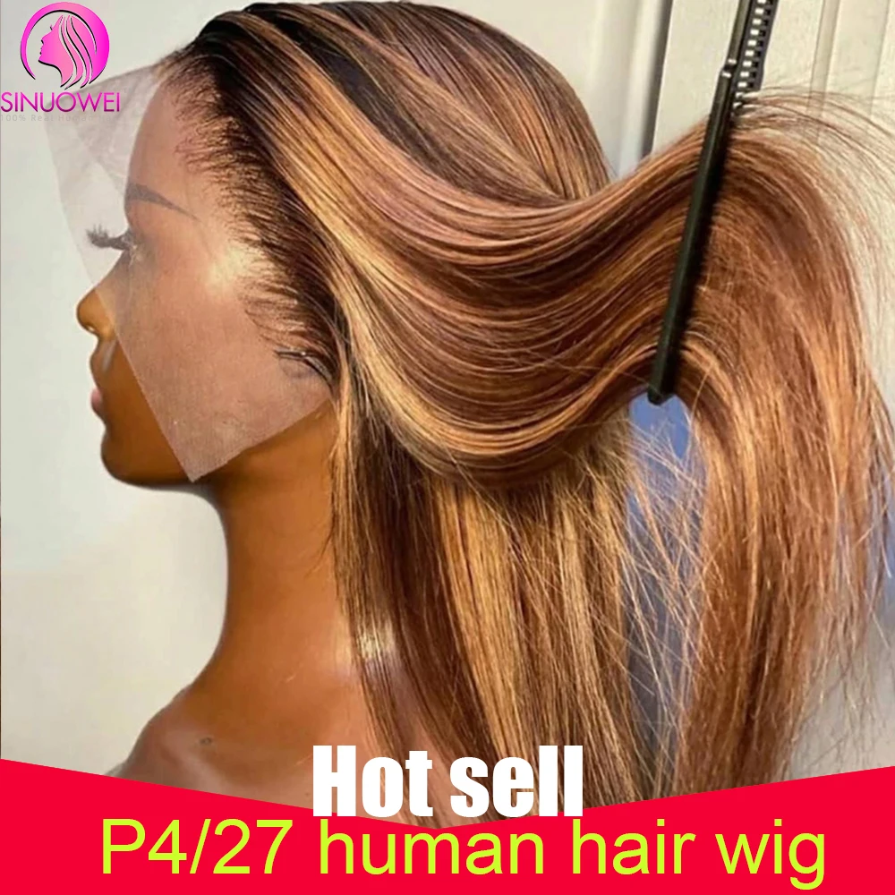 Highlight Colored Human Hair Wigs For Women 13x4 Lace Front Human Hair Wig Pre Plucked Honey Blonde Straight Lace Frontal Wig